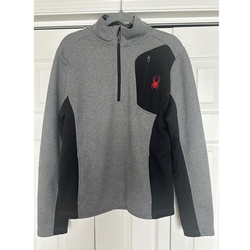 Spyder Mens‎ Grey Black 1/4 Zip Fleece Pullover Jacket Small Warm Excellent cond